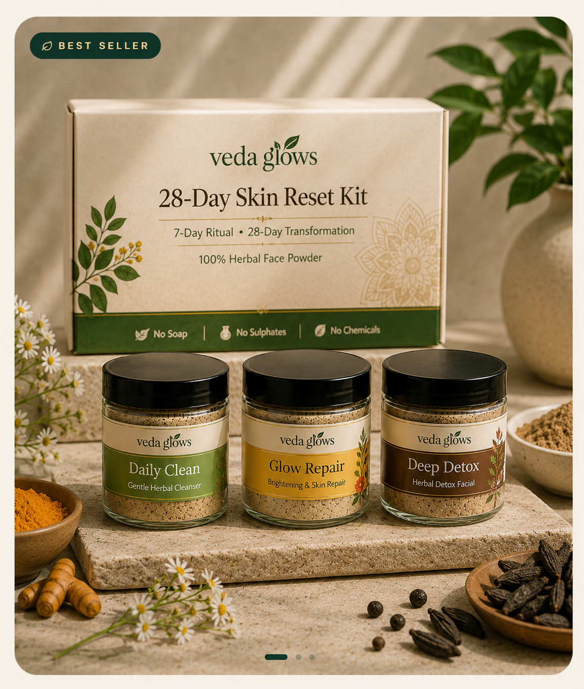VedaGlows 28-Day Skin Reset Kit — full set with box
